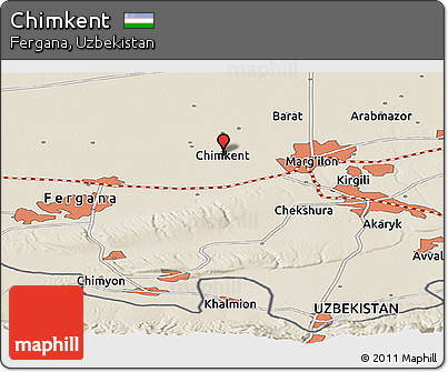 Shaded Relief Panoramic Map of Chimkent