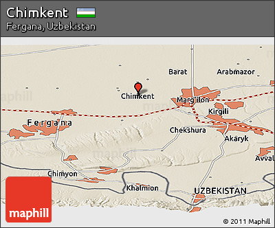 Shaded Relief Panoramic Map of Chimkent