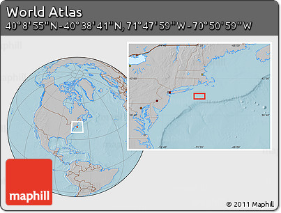 Gray Location Map of the Area around 40° 23' 48" N, 71° 19' 29" W, hill shading