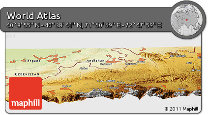 Physical Panoramic Map of the Area around 40° 23' 48" N, 72° 19' 29" E