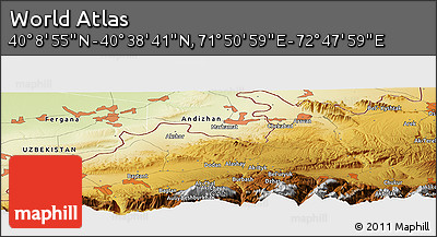 Physical Panoramic Map of the Area around 40° 23' 48" N, 72° 19' 29" E