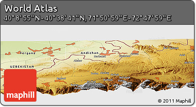 Physical Panoramic Map of the Area around 40° 23' 48" N, 72° 19' 29" E