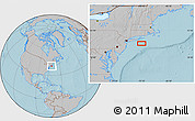 Gray Location Map of the area around 40° 23' 48" N, 72° 10' 30" W, hill shading