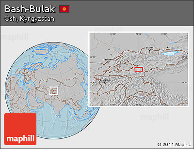 Gray Location Map of Bash-Bulak, hill shading
