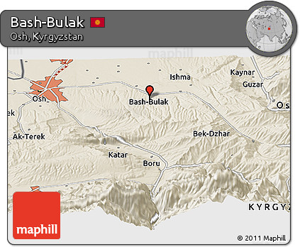 Shaded Relief Panoramic Map of Bash-Bulak