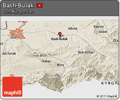 Shaded Relief Panoramic Map of Bash-Bulak