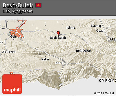 Shaded Relief Panoramic Map of Bash-Bulak