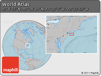 Gray Location Map of the Area around 40° 23' 48" N, 73° 1' 30" W, hill shading