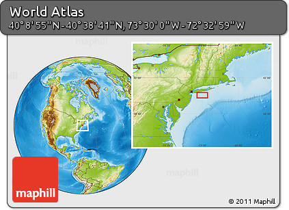 Physical Location Map of the Area around 40° 23' 48" N, 73° 1' 30" W