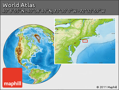 Physical Location Map of the Area around 40° 23' 48" N, 73° 1' 30" W