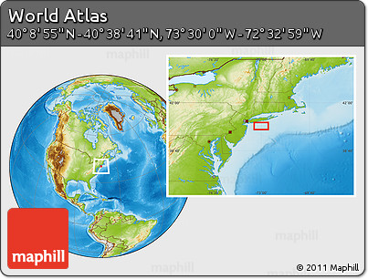 Physical Location Map of the Area around 40° 23' 48" N, 73° 1' 30" W
