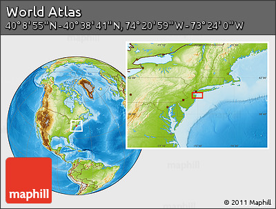 Physical Location Map of the Area around 40° 23' 48" N, 73° 52' 30" W
