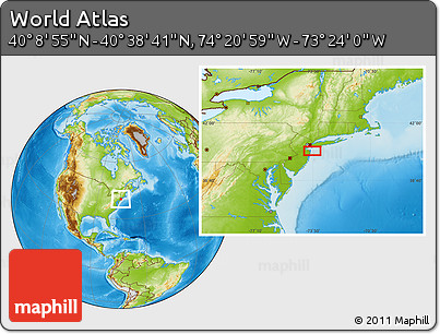 Physical Location Map of the Area around 40° 23' 48" N, 73° 52' 30" W