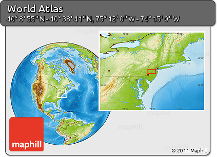 Physical Location Map of the Area around 40° 23' 48" N, 74° 43' 29" W
