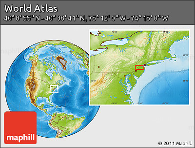 Physical Location Map of the Area around 40° 23' 48" N, 74° 43' 29" W