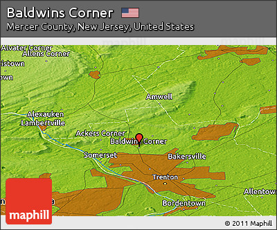 Physical Panoramic Map of Baldwins Corner