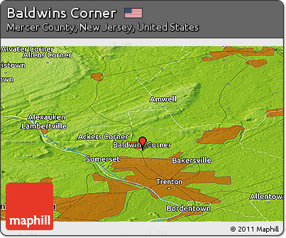 Physical Panoramic Map of Baldwins Corner
