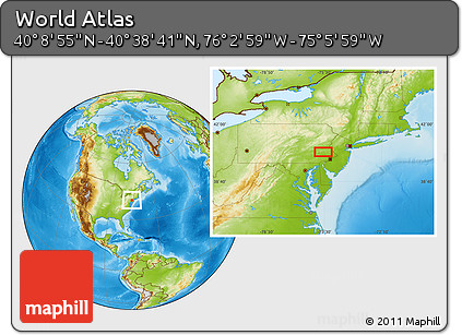 Physical Location Map of the Area around 40° 23' 48" N, 75° 34' 29" W
