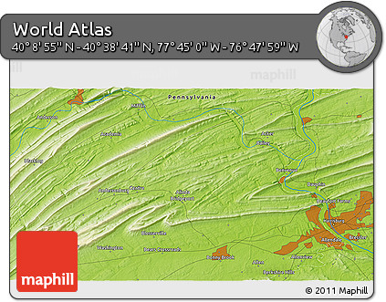 Physical 3D Map of the Area around 40° 23' 48" N, 77° 16' 30" W