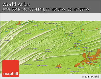 Physical 3D Map of the Area around 40° 23' 48" N, 77° 16' 30" W