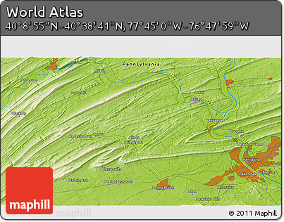 Physical 3D Map of the Area around 40° 23' 48" N, 77° 16' 30" W