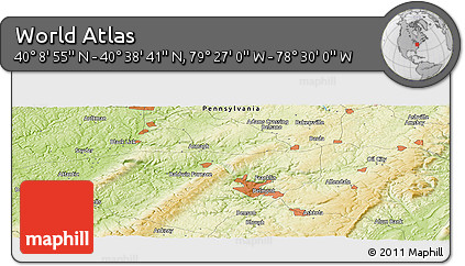 Physical Panoramic Map of the Area around 40° 23' 48" N, 78° 58' 29" W