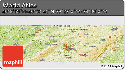 Physical Panoramic Map of the Area around 40° 23' 48" N, 78° 58' 29" W