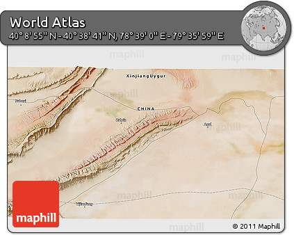 Satellite 3D Map of the Area around 40° 23' 48" N, 79° 7' 30" E