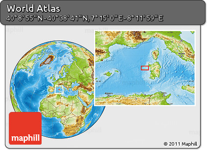 Physical Location Map of the Area around 40° 23' 48" N, 7° 43' 29" E