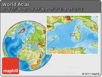 Physical Location Map of the Area around 40° 23' 48" N, 7° 43' 29" E