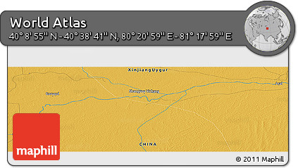 Physical Panoramic Map of the Area around 40° 23' 48" N, 80° 49' 29" E