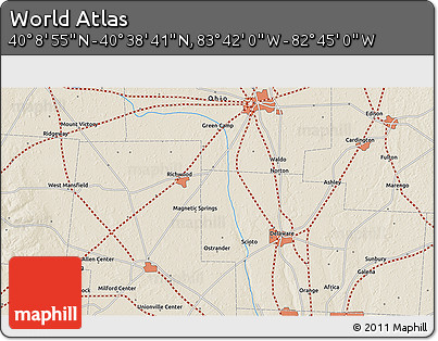 Shaded Relief 3D Map of the Area around 40° 23' 48" N, 83° 13' 29" W