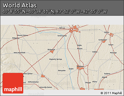 Shaded Relief 3D Map of the Area around 40° 23' 48" N, 83° 13' 29" W