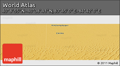Physical Panoramic Map of the Area around 40° 23' 48" N, 84° 13' 29" E