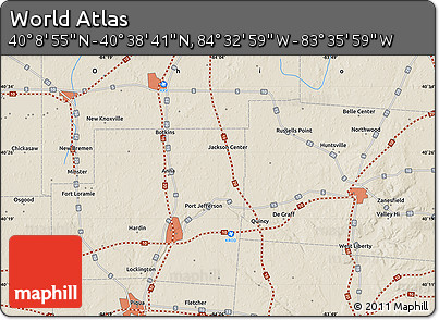 Shaded Relief Map of the Area around 40° 23' 48" N, 84° 4' 29" W
