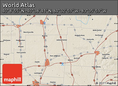 Shaded Relief Map of the Area around 40° 23' 48" N, 84° 4' 29" W