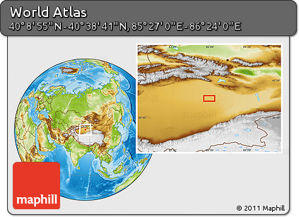Physical Location Map of the Area around 40° 23' 48" N, 85° 55' 30" E