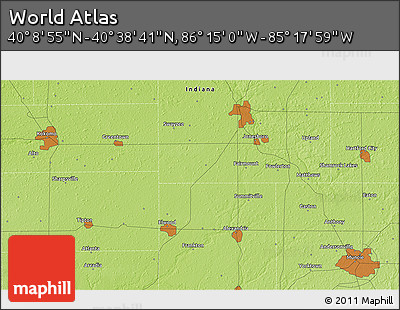 Physical 3D Map of the Area around 40° 23' 48" N, 85° 46' 30" W