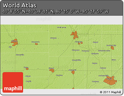 Physical 3D Map of the Area around 40° 23' 48" N, 85° 46' 30" W