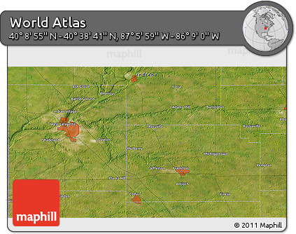 Satellite 3D Map of the Area around 40° 23' 48" N, 86° 37' 30" W