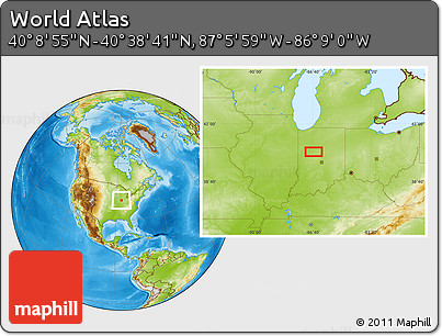 Physical Location Map of the Area around 40° 23' 48" N, 86° 37' 30" W
