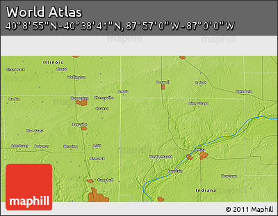 Physical 3D Map of the Area around 40° 23' 48" N, 87° 28' 29" W