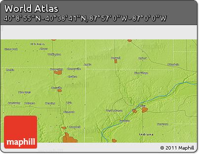 Physical 3D Map of the Area around 40° 23' 48" N, 87° 28' 29" W