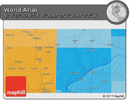 Political 3D Map of the Area around 40° 23' 48" N, 87° 28' 29" W