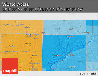 Political 3D Map of the Area around 40° 23' 48" N, 87° 28' 29" W