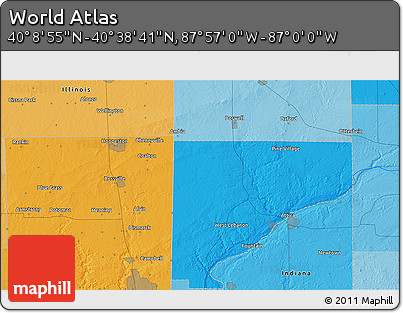 Political 3D Map of the Area around 40° 23' 48" N, 87° 28' 29" W