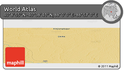 Physical Panoramic Map of the Area around 40° 23' 48" N, 88° 28' 29" E