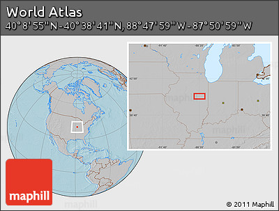 Gray Location Map of the Area around 40° 23' 48" N, 88° 19' 29" W, hill shading