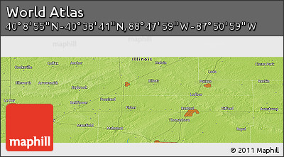 Physical Panoramic Map of the Area around 40° 23' 48" N, 88° 19' 29" W