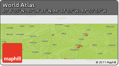Physical Panoramic Map of the Area around 40° 23' 48" N, 88° 19' 29" W